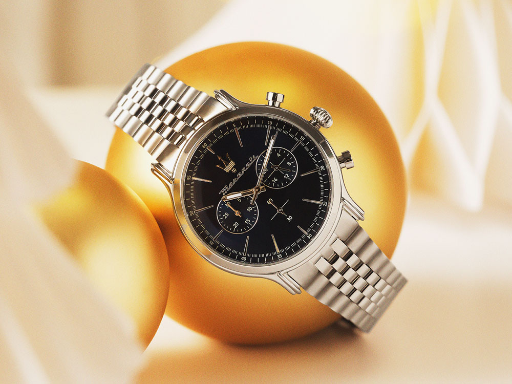 Maserati Herrenuhr an goldener Kugel.