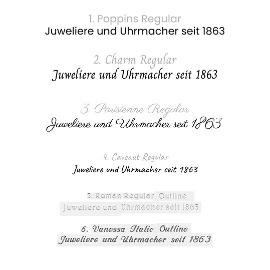 Im CHRIST Trauringkonfigurator hast du die Wahl zwischen diesen sechs Gravurschriften.