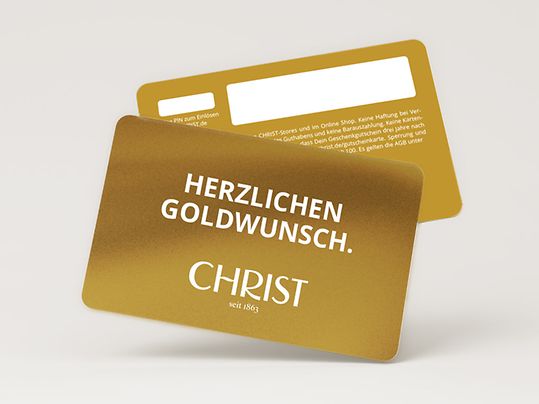 Vorder- und Rückseite der CHRIST-Goldankauf Gutscheinkarte.