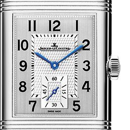 Eine silberne Uhr von Jaeger LeCoultre.
