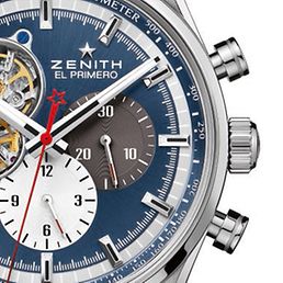 Ein Chronograph mit blauem Ziffernblatt von Zenith.